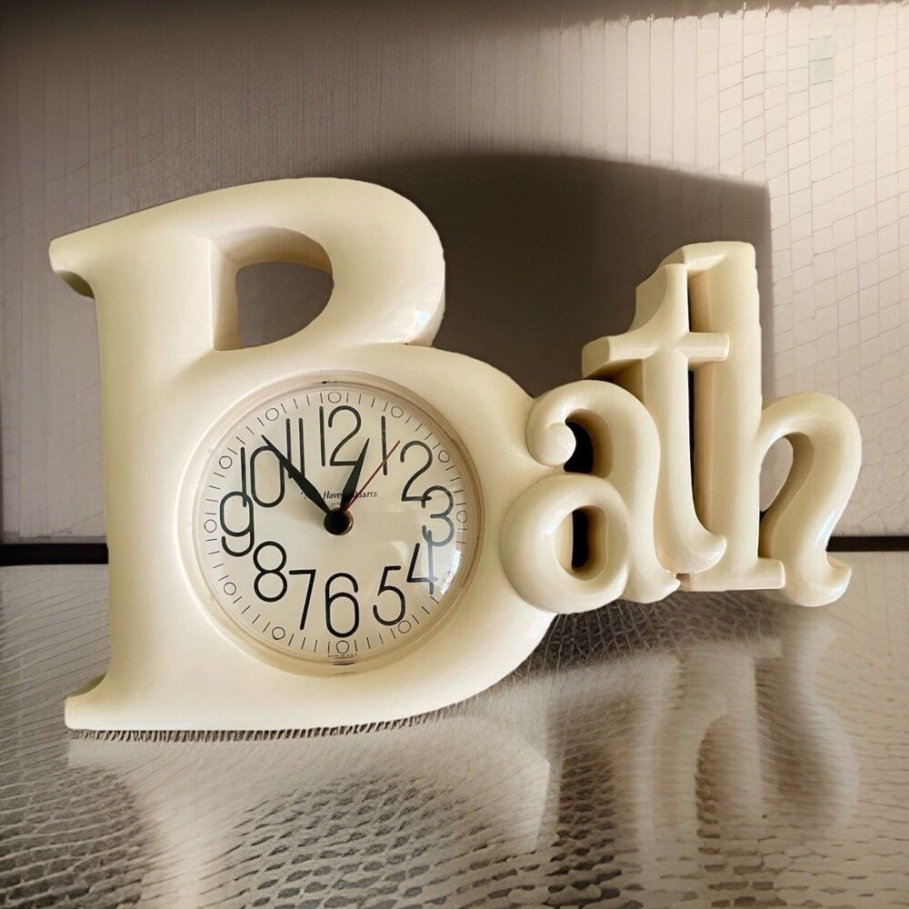 Vintage Burwood Bath Wall Clock Beige Cream Color 14 X 8” Made In USA